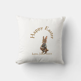 Happy Easter brown bunny with eggs love add name  Kissen