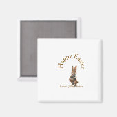 Happy Easter brown bunny with eggs love add name Magnet (Vorderseite/Rückseite)