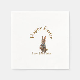 Happy Easter brown bunny with eggs love add name  Serviette