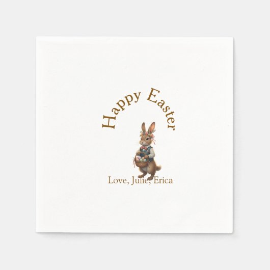 Happy Easter brown bunny with eggs love add name Serviette (Vorderseite)