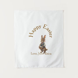 Happy Easter brown bunny with eggs love add name  Wandteppich