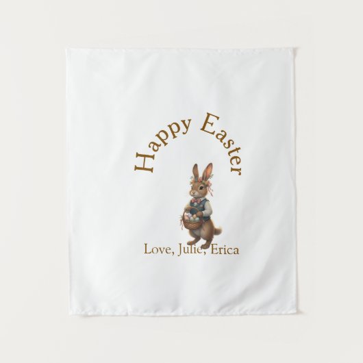 Happy Easter brown bunny with eggs love add name Wandteppich (Vorderseite)