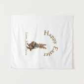 Happy Easter brown bunny with eggs love add name Wandteppich (Vorderseite (Horizontal))