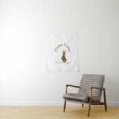 Happy Easter brown bunny with eggs love add name Wandteppich (Beispiel)