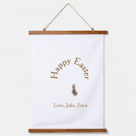 Happy Easter brown bunny with eggs love add name  Wandteppich Mit Holzrahmen