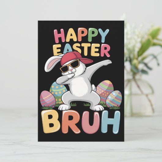 Happy Easter Bruh Bro Funny Dabbing Bunny Rabbit Einladung (Stehend Vorderseite)