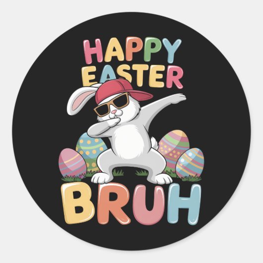 Happy Easter Bruh Bro Funny Dabbing Bunny Rabbit Runder Aufkleber (Vorderseite)