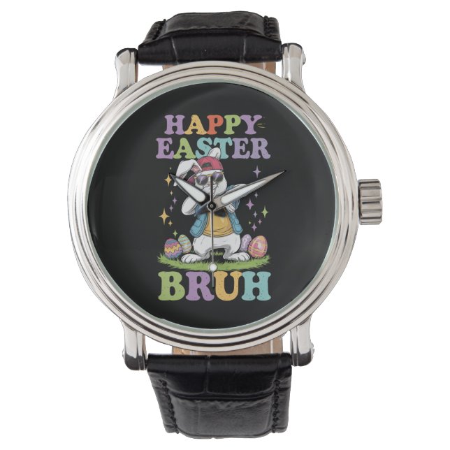 Happy Easter Bruh Funny Dabbing Bunny Rabbit Bro Armbanduhr (Vorderseite)