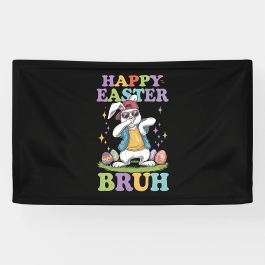 Happy Easter Bruh Funny Dabbing Bunny Rabbit Bro Banner (Horizontal)