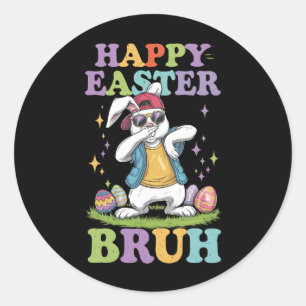Happy Easter Bruh Funny Dabbing Bunny Rabbit Bro Runder Aufkleber