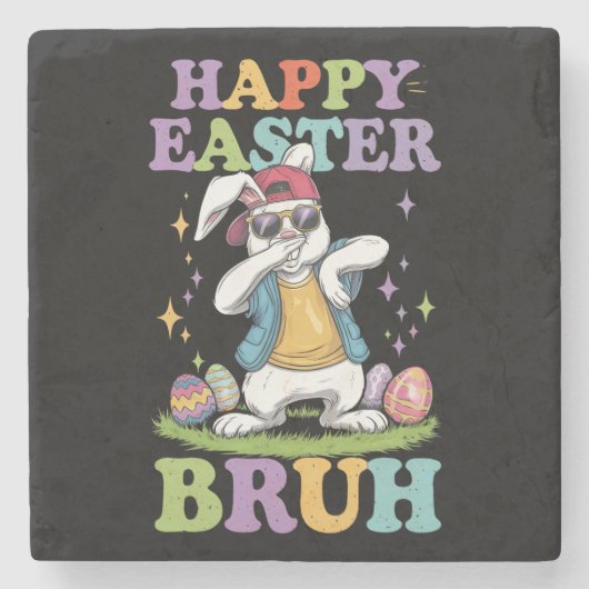 Happy Easter Bruh Funny Dabbing Bunny Rabbit Bro Steinuntersetzer (Vorderseite)