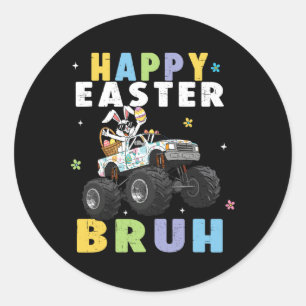 Happy Easter Bruh Funny Monster Truck Bunny Eggs B Runder Aufkleber
