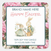 Happy Easter Bunnies Custom Candle Label Quadratischer Aufkleber (Vorderseite)