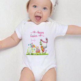 Happy Easter Bunny and Eggs Baby Girl Personalized Baby Strampler
