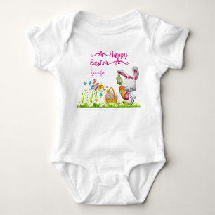 Happy Easter Bunny and Eggs Baby Girl Personalized Strampler