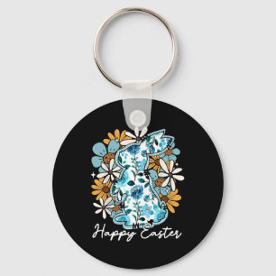 Happy Easter Bunny Blue Floral Yellow Design for m Schlüsselanhänger
