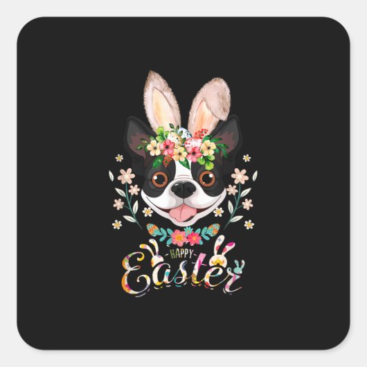 Happy Easter Bunny Boston Terrier Liebhaber von Os Quadratischer Aufkleber (Vorderseite)