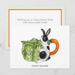 Happy Easter Bunny Carrot Teapot Holiday Postcard Feiertagskarte