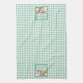 Happy Easter Bunny, Chick, Eggs Green Gingham  Geschirrtuch (Vertikal)