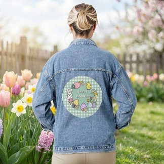 Happy Easter Bunny Chick Eggs Green Gingham Jeansjacke
