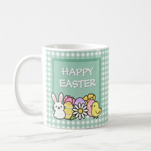 Happy Easter Bunny Chick Eggs Green Gingham Kaffeetasse (Links)