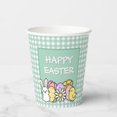 Happy Easter Bunny Chick Eggs Green Gingham Pappbecher (Rückseite)