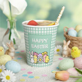 Happy Easter Bunny Chick Eggs Green Gingham Pappbecher