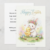 Happy Easter Bunny & Chick Hug Feiertagskarte (Vorne/Hinten)