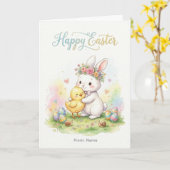 Happy Easter Bunny & Chick Hug Karte (Gelbe Blume)