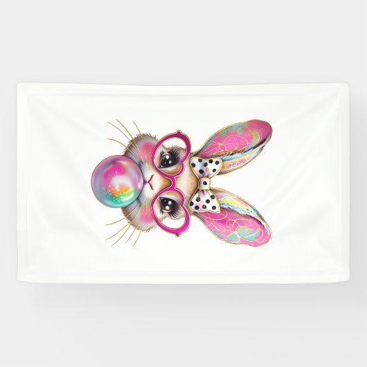Happy Easter Bunny Coquette Bow Brushstroke Easter Banner (Horizontal)