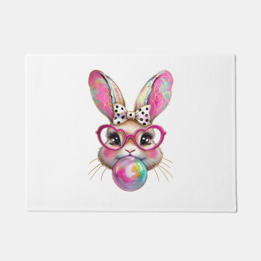 Happy Easter Bunny Coquette Bow Brushstroke Easter Fußmatte (Vorderseite)