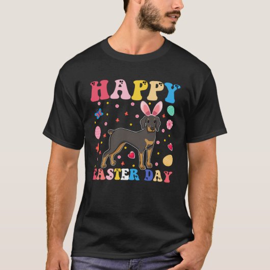 Happy Easter Bunny Doberman Easter Day Groovy T-Shirt (Vorderseite)