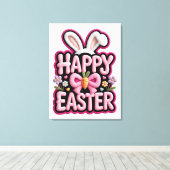 Happy Easter Bunny Ears Cute Carrot Bow Funny East Leinwanddruck (Insitu (Holzboden))
