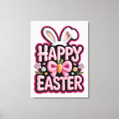 Happy Easter Bunny Ears Cute Carrot Bow Funny East Leinwanddruck (Vorderseite)