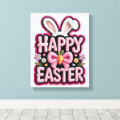 Happy Easter Bunny Ears Cute Carrot Bow Funny East Leinwanddruck (Insitu (Holzboden))