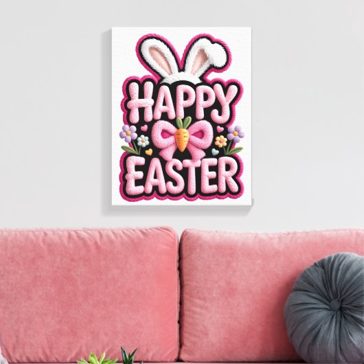 Happy Easter Bunny Ears Cute Carrot Bow Funny East Leinwanddruck (Insitu (Wohnzimmer))