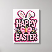 Happy Easter Bunny Ears Cute Carrot Bow Funny East Leinwanddruck (Vorderseite)