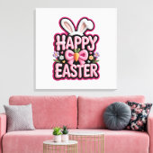 Happy Easter Bunny Ears Cute Carrot Bow Funny East Leinwanddruck (Insitu (Wohnzimmer))