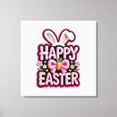Happy Easter Bunny Ears Cute Carrot Bow Funny East Leinwanddruck (Vorderseite)