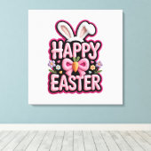 Happy Easter Bunny Ears Cute Carrot Bow Funny East Leinwanddruck (Insitu (Holzboden))