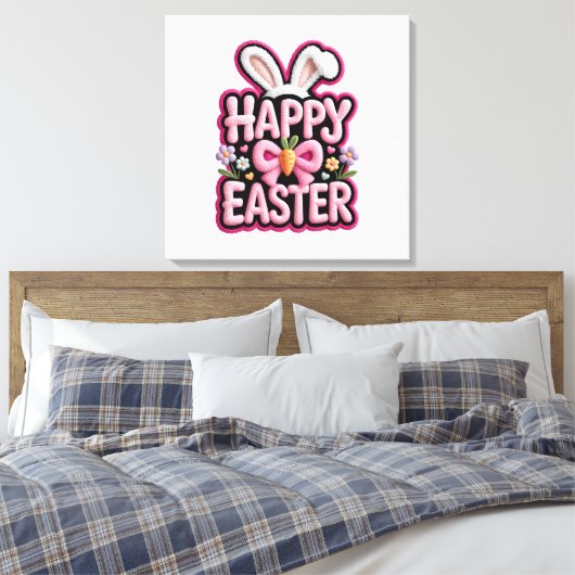 Happy Easter Bunny Ears Cute Carrot Bow Funny East Leinwanddruck (Insitu (Schlafzimmer))