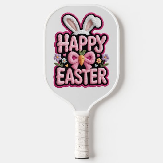Happy Easter Bunny Ears Cute Carrot Bow Funny East Pickleball Schläger (Vorderseite)
