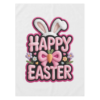 Happy Easter Bunny Ears Cute Carrot Bow Funny East Tischdecke