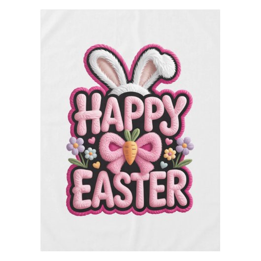 Happy Easter Bunny Ears Cute Carrot Bow Funny East Tischdecke (Vorderseite)