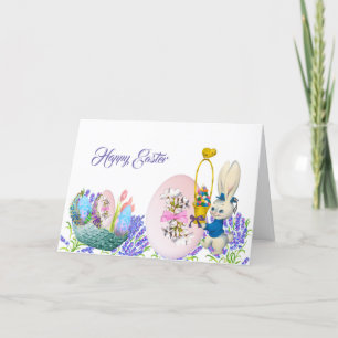 Happy Easter Bunny Egg Basket Lilac Elegante Karte