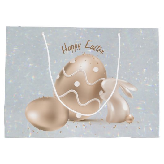 Happy Easter Bunny Egg Glitzer Elegante Modernste Große Geschenktüte (Rückseite)