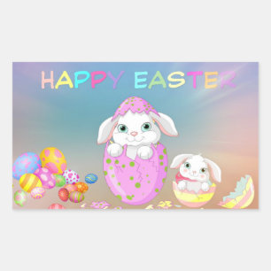 HAPPY EASTER Bunny Eggs Colors Gefallen Geschenk Rechteckiger Aufkleber