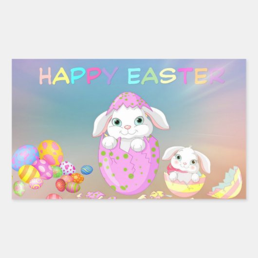 HAPPY EASTER Bunny Eggs Colors Gefallen Geschenk Rechteckiger Aufkleber (Vorderseite)