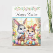Happy Easter Bunny & Eggs Greeting  Feiertagskarte (Vorderseite)