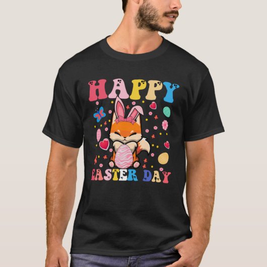 Happy Easter Bunny Fox Easter Day Groovy T-Shirt (Vorderseite)